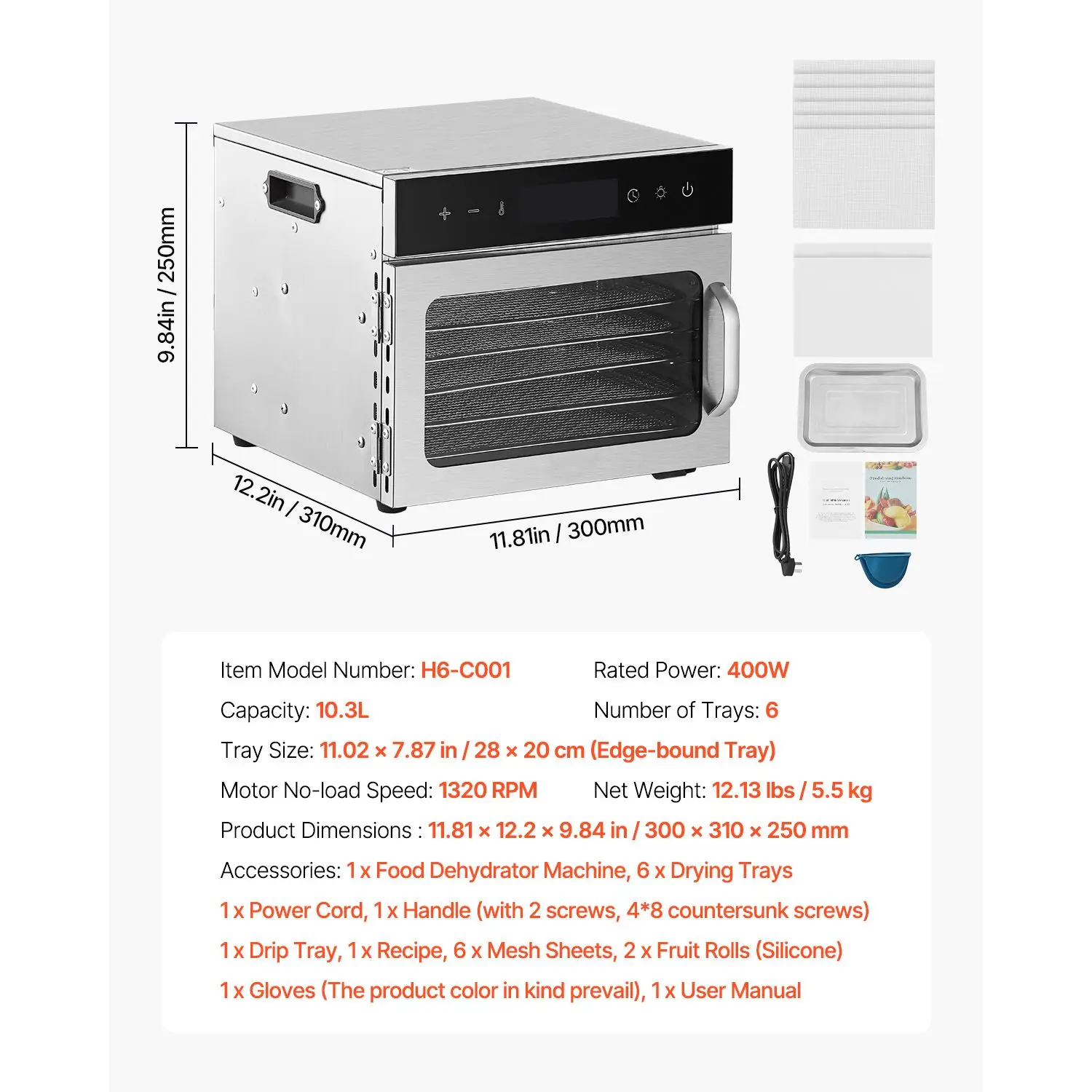 Déshydrateur alimentaire, 6 pl - Dehydrator Tray Electric avis et prix